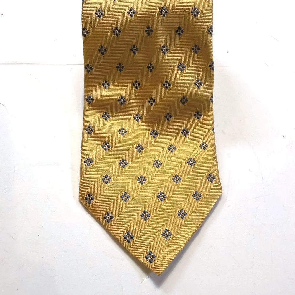 Sartori Made in Italy Gold Silk Herringbone Geometric Floral Mens Tie